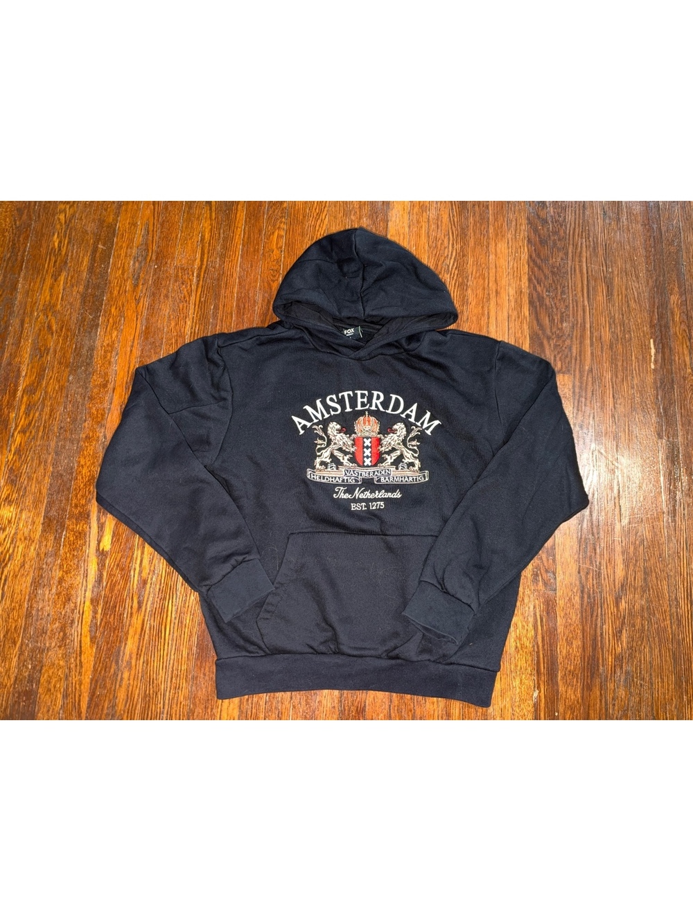 Men’s Large Coat of Arms Amsterdam The Netherlands Black Hoodie Sweatshirt